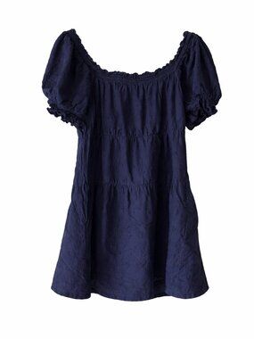 Navy Puff Sleeve Mini Dress Square Neck Eyelet Tunic Old Navy L